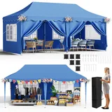 Faltpavillon 3x6 Pavillon Wasserdicht Stabil, Faltbar Gartenzelt 3x6 mit 6 PCS Seitenwänden,UV Schutz 50+ Partyzelt con 12 Erdhaken 6 Seile,6 Sandsäcke,Gartenpavillon für Markt,Hochzeiten,Freien, Blau