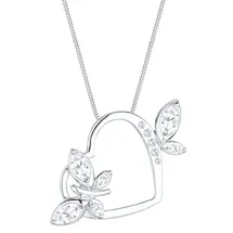 Elli Halskette Silber 925 Schmetterling Herz Anhänger Damen Kette Zirkonia Kristall, Schmuck Geschenke für Frauen Mädchen Mama Freundin, Silberkette Länge 45cm