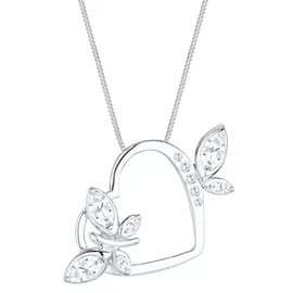 Elli Halskette Silber 925 Schmetterling Herz Anhänger Damen Kette Zirkonia Kristall, Schmuck Geschenke für Frauen Mädchen Mama Freundin, Silberkette Länge 45cm