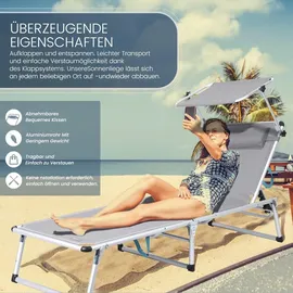 HOMECALL Gartenliege 1-tlg 5 fach verstellbare Rückenlehne 136 x 60 x 30 cm Grau