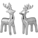 Kleine Stehende Silber Deko Rentier Figuren Set & Geweih 13 cm - Weihnachtfigur