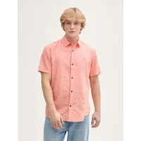 Tom Tailor Cotton Linen Kurzarmhemd - Parrot Orange Chambray