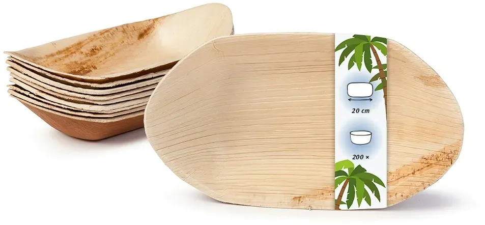 onlyleaf 200 Stück Einwegschale 20cm Palmblattschale Schiffchenform Einweggeschirr Palmblatt Boot biologisch abbaubar biologisch kompostierbar