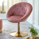 KADIMA DESIGN Chesterfield-Loungesessel ADDA: 360° Drehfunktion, Samtbezug, Trompetenfuß, 67x80-100x62 cm, Rosa/Blau/Grau.