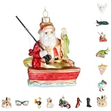 Brubaker Angler Weihnachtsmann mit Angel und Fisch Weihnachtskugel aus Glas - Handbemalt und Mundgeblasen - Christbaumschmuck Lustig - Figuren Weihnachtsdeko Anhänger - Deko Baumkugel