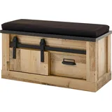 Home Affaire Sitzbank HOME AFFAIRE "SHERWOOD", braun (old style hell dekor), B:93cm H:51cm T:43cm, FSC-zertifizierter Holzwerkstoff, Sitzbänke, Sitzbank Polsterbank, modernes Holz Dekor, mit Scheunentorbeschlag aus Metall, Breite 93 cm