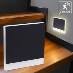 LED Treppenleuchten mit Bewegungsmelder eckig schwarz 1,5W - Lichtfarbe: Warmwei...