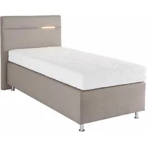 Westfalia Schlafkomfort Boxspringbett, beige (struktustoff dunkelbeige), mit LED-Beleuchtung, Liegefläche B/L: 90cm x 200cm, H3, 7-Zonen-Kaltschaummatratze, Bezug Unterbox und Kopfteil: Strukturstoff (77% Polyester und 23% Viskose);Bezug Obermatratze 100% Polyester, waschbar bis 