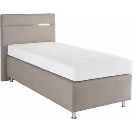 Westfalia Schlafkomfort Boxspringbett, beige (struktustoff dunkelbeige), mit LED-Beleuchtung, Liegefläche B/L: 90cm x 200cm, H3, 7-Zonen-Kaltschaummatratze, Bezug Unterbox und Kopfteil: Strukturstoff (77% Polyester und 23% Viskose);Bezug Obermatratze 100% Polyester, waschbar bis 