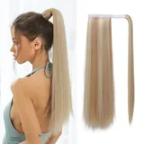 OUFEI Ponytail Extension Blond Lang Gerade Synthetisch Extensions Zopf Klettverschluss Natural Pferdeschwanz Haarteil für Damen-24Zoll