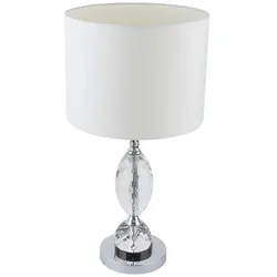 Schreib Tisch Lampe Leuchte Chrom Textil Weiß Kristall Glas Schlaf Zimmer Büro