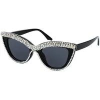 FEISEDY Sonnenbrille Damen Glitzer Cat Eye Crystal Brille Groß mit Strass Mode für Kostüm Party Rave Konzert B2360