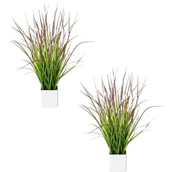 Kunstgras CREATIV GREEN "Blutgras", grün (grün, rot), B:9cm H:46cm, Kunststoff, Kunstpflanzen, im weißen Kunststofftopf
