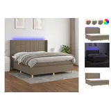 vidaXL Boxspringbett mit Matratze & LED Taupe 180x200 cm Stoff