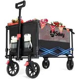 Sekey XXL Bollerwagen Faltbar mit Bremsen 160L 150KG Belastbar, Faltbarer Bollerwagen Geländetauglich, Klappbarer Handwagen Strand Camping Einkaufen, XXL-Sieger 3011, Schwarz mit Grau