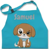 Kinderschürze Schürze Kinder Jungen Mädchen - Süßer Hund Hunde Hundemotiv Dog Dogs - 7-14 Jahre - Türkis - personalisierte name geschenke motiv wunschtext drauf - 7-13 Jahre