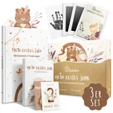 EULENTALER® Die Erinnerungsbox „Mein erstes Jahr“ I Von Pädagogen gestaltet I 3er Set : Babytagebuch, Meilensteinkarten & Abdruckset I Geschenkidee zur Geburt & Babyparty I Für Jungen & Mädchen