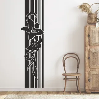 GRAZDesign Wandtattoo Blumen | Deko Banner XXL | Wandaufkleber Wandbanner Lilien mit Linien | Wohnzimmer Schlafzimmer Flur Eingang | selbstklebende Folie, 131x30cm, 070 schwarz