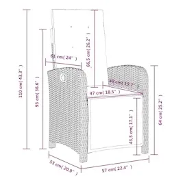 vidaXL Gartensessel mit Fußteil 2 Stk. Verstellbar Braun Poly Rattan