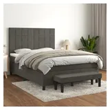 vidaXL Boxspringbett mit Matratze Dunkelgrau 140x200 cm Samt