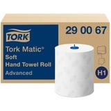 Tork Matic Rollenhandtuch Advanced 290067 - H1 Papierhandtücher für Rollenhandtuchspender, weich, reißfest, 2-lagig, weiß, mit Blatt-Prägung in Grau, 1 karton = 6 rollen