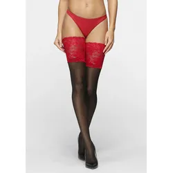 Halterlose Feinstrümpfe LASCANA, Damen, Gr. 48-50, rot (schwarz, rot), Polyamid, Elasthan, normal, Socken, mit breitem Spitzenband in 20 DEN