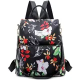 FANDARE Damen Rucksack Mädchen Schultasche Schultertasche Handtasche Anti-Diebstahl Schulrucksack Reise Campus Schulranzen 3 in 1 Rucksäcke Wasserdicht Nylon Schwarze Blume