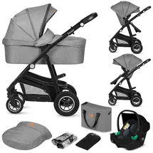 lionelo Bianka Kinderwagen, Autotransporter, Autositz, klappbar, Travel System Rückenlehne, Räder Polsterung, Verdeck XXL-Grau - Grau