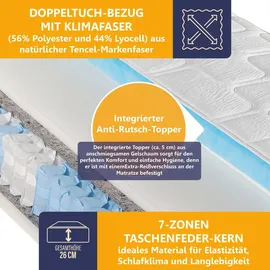 Beco Federkernmatratze BeCo Diamant Plus, 26 cm Luxushöhe, Gelschaum Topper fest integriert, kein Verrutschen (90x200 cm, H2 (0kg-100kg))
