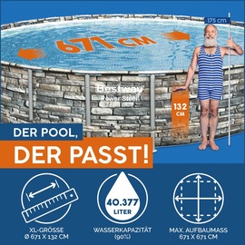 BESTWAY Power Steel Frame Pool Set 671 x 132 cm inkl Filterpumpe Steinoptik