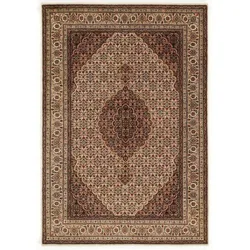 Orientteppich OCI DIE TEPPICHMARKE "Cavari Mahi" Gr. 34, beige (creme), B:60cm H:5mm L:90cm, Seide, Wolle, Teppiche, Fransenteppich, hochwertig handgeknüpft, mit Fransen, Wohnzimmer