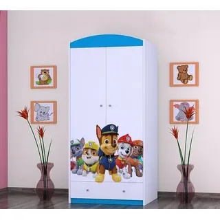 BDW - Kinder Kleiderschrank - Kinderschrank Super Hunde Motiv - Aufbewahrungsschrank für Jugendzimmer, Kinderzimmer - Drucke aus sicheren Farben - 187x88x54cm - Blau - Das Team