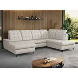 Mirjan24 Wohnlandschaft Enzo, U-Form Esksofa, Polsterecke mit Schlaffunktion und zwei Bettkästen (Farbe: Neve 03, Seite: Links) - Beige