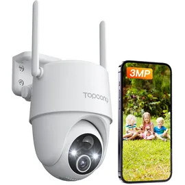 Topcony Überwachungskamera Aussen Akku, 355°/120° Schwenkbar, 2K Kabellose WLAN IP Kamera Outdoor mit Farbe Nachtsicht, Personen-/Bewegungserkennung, IP65 Wasserdicht, Cloud-Speicher, ZS-GX6S