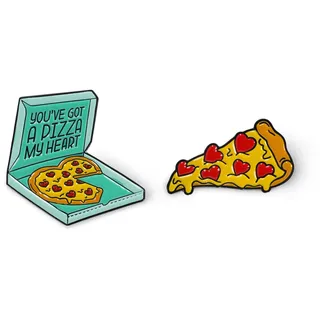 Legami - 2er Set Anstecknadeln aus emailliertem Metall, Pin Your Style!, Brosche für Rucksack Tasche, Geschenk für Paare, Pizza, Größe 3 x 3 x 1 cm, gelb, Taglia unica