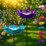 Blumenstecker VogelträNke,Blumen Gartenstecker VogelträNke,Gartenstecker Metall Blumen,BlumenträNke füR VöGel,Outdoor-Vogelfutterstation, Garten, Hof, Terrasse (Blau + Violett)