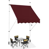 COSTWAY Klemmmarkise 150 cm breit, Balkonmarkise ohne Bohren, UV-beständig, höhenverstellbar, wasserabweisend, Markise mit Handkurbel, Sonnenmarkise, Sonnenschutz für Balkon (Weinrot)