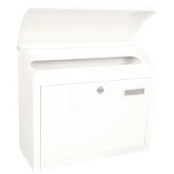 PROREGAL Wandbriefkasten Denian mit Namensschild | HxBxT 33x38,4x17cm | Einwurföffnung 34x4,5cm |Weiß