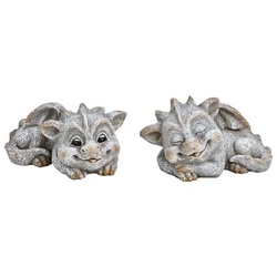 G. Wurm Gartenfigur Drache liegend Steinoptik 20 cm 2er Set grau