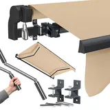 STEELSØN Kestria Markise für Balkon/Dachterrasse/Garten 250x200 cm – Gelenkarmmarkise Blickdicht & wetterfest – Außenrollo mit Kurbel aus Kunststoffgewebe – Sonnenmarkise mit Wandhalterung Beige