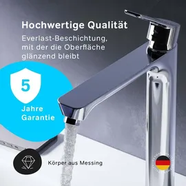 AM.PM Waschtischarmatur Hoch Chrom Wasserhahn Bad Waschbecken Armatur Einhebelmischer Badarmatur Mischbatterie für Badezimmer Aufsatzwaschbecken