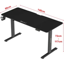 [pro.tec]® Höhenverstellbarer Tisch Stryn 140x60cm schwarz