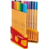 Stabilo Fineliner point 88 ColorParade 20er Tischset in rot/orange - mit 20 verschiedenen Farben und Hängelasche