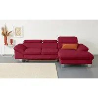 Cotta Ecksofa "Driver L-Form", rot (coral), B:268cm H:73cm T:169cm, LEDER BEEFY (ein abgedecktes Spalt-Rindsleder) im Sitz und Rücken (Korpus in Kunstleder);Luxus-Kunstleder;Kunstleder SOFTLUX;NaturLEDER (echtes Rindsleder), Rückseite mit schwarzem Spannstoff