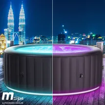 MSPA Whirlpool MSpa Aurora mit LED-Beleuchtung für 6 Personen Ø204x70cm In- Outdoor Pool 138 Massagedüsen Energiespar-Timer Heizung Aufblasfunktion per Knopfdruck Bubble Wellness Massage