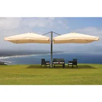 MCW Gastronomie-Alu-Luxus-Doppel-Ampelschirm T44, Pergola-Markise-Effekt, 6,2x3m Polyester 50kg ~ creme-beige