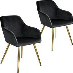 TECTAKE Esszimmerstuhl Marilyn Samtoptik, goldene Stuhlbeine  2er Setschwarz/gold