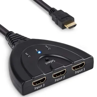 MMOBIEL HDMI Splitter - HDMI Switch 3 in 1 Ausgang kompatibel mit Apple TV, Switch, PS4, X-Box, HDTV, Laptop, PC, Spielkonsole und mehr - HDMI Verteiler, Pigtail Kabel - 50cm