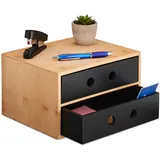 Relaxdays Schreibtisch Organizer, 2 Schubladen, Bambus & MDF, Schreibtischbutler Büro, HBT: 15x25x20 cm, Natur/schwarz