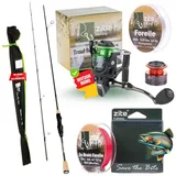 Zite Fishing UL Forellen-Rute 190cm 2-5g | Trout-Spoon Angel-Rute | Spinnrute Ultra Light mit Korkgriff für Forellen & Barsch Angeln (Rute mit Rolle und 2X Schnur)